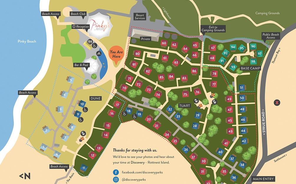 Rottnest Island Map Of Accommodation Tourism Wayfinding Signage | Pinky Beach Discovery Rottnest Island